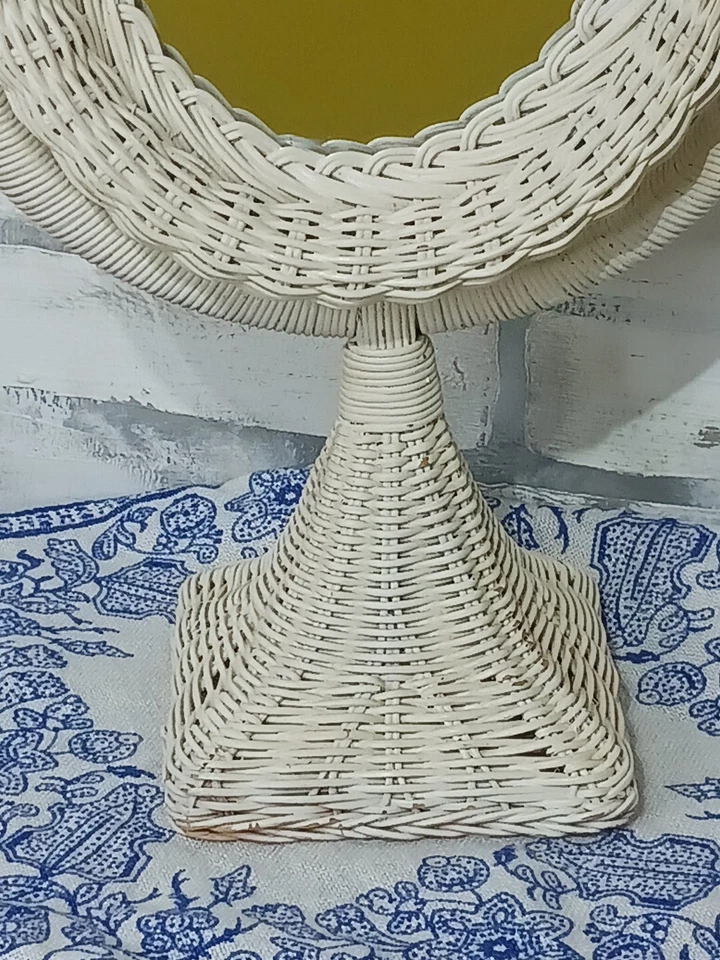 Vint плетеный ротанг и дерево овальное зеркало столешница поворотный туалетный столик белый коттедж - Изображение 4 из 4