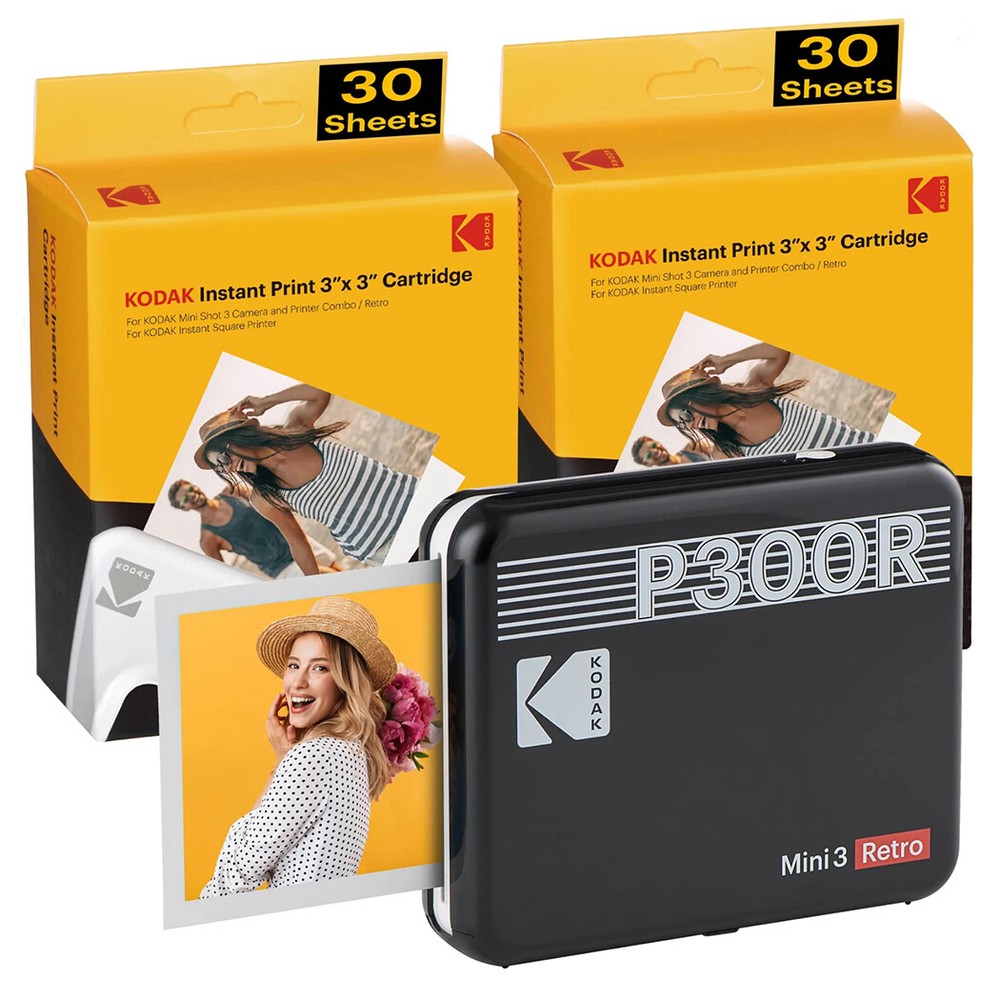 Kodak Mini 3 Retro P300R Portable Photo Printer+60 Sheets Include Wireless-Black