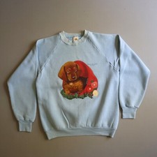 Vintage dachshund Sweatshirt Puppy Dog Pot Blue Faded Crewneck Medium 90s Raglan