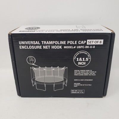Upper Bounce Universal Trampoline Pole Cap Enclosure Net Hook Set of 8 | 1'' 1.5''