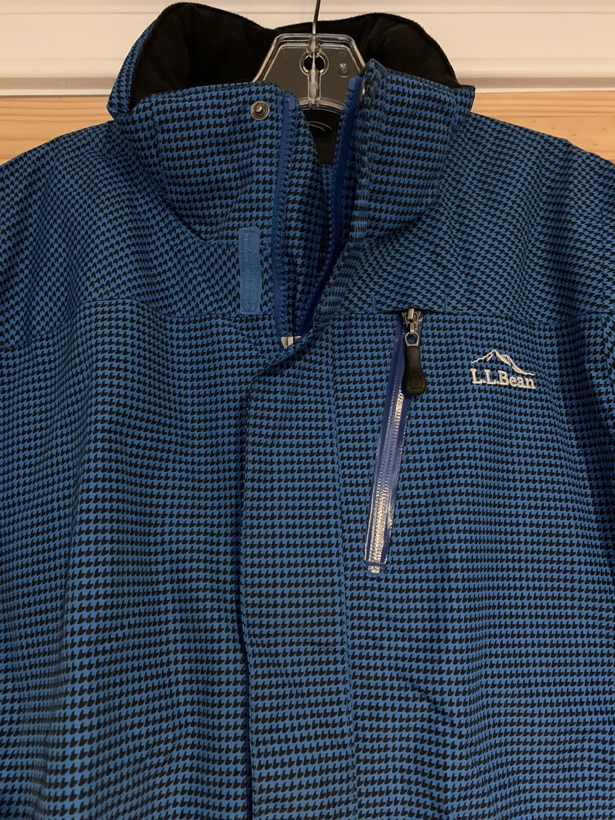 LL Bean Ski Snowboard Men’s Coat Jacket Houndstooth Black Blue Print Large Tall