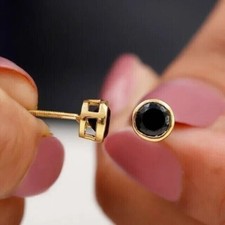Lab Created Black Onyx Women's Stud Solitaire Earrings 14K Yellow Gold Plated