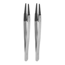2pcs Precision Ceramic Tweezer 4.9" Stainless Steel Tweezer Anti-Static Flat Tip