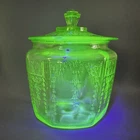 Vtg Anchor Hocking Depression URANIUM Glass Biscuit Jar Green Princess GLOWS