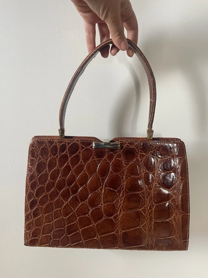 Adorable Sac en cuir crocodile véritable marron vintage - Photo 2/4