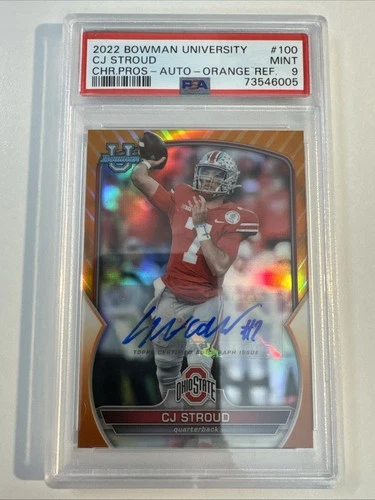 2022 Bowman University CJ Stroud Orange Refractor Auto Autograph #/25 PSA 9 #100