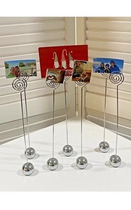 1 Place Card, Place Holder Tall Silver Tone Balls Place Settings 9" x 1" Tall