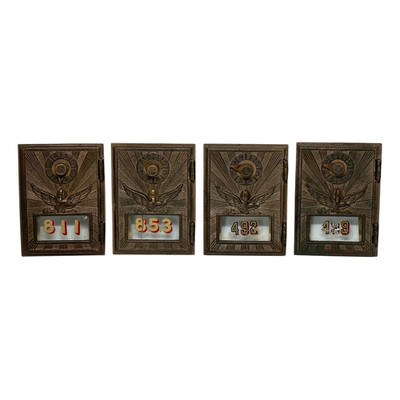 ANTIQUE BRASS US POST OFFICE MAIL BOX DOORS FLYING EAGLE - LOT OF 4