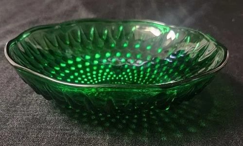 Vintage Anchor Hocking Forest Green Hobnail Three Toed Bowl