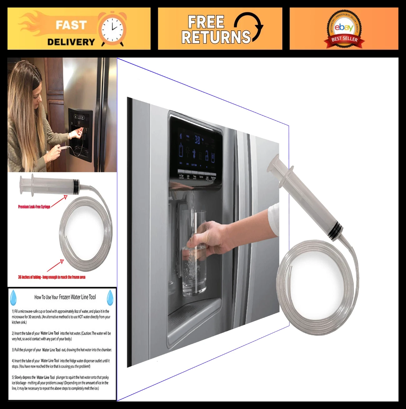36" Frozen Water Line Tool - Unfreeze Refrigerator Water Dispenser Fast & Easy