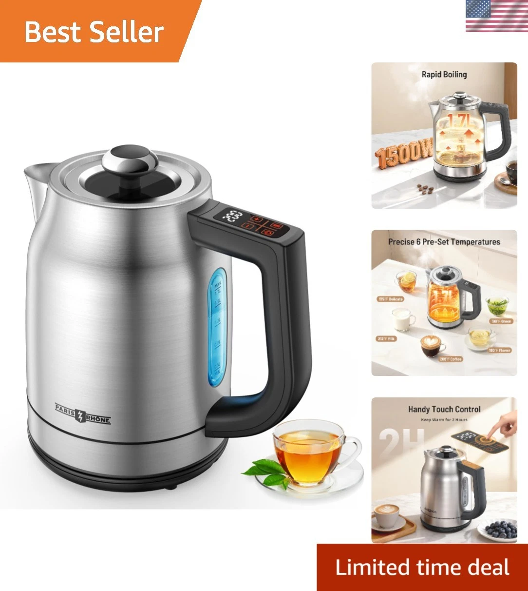 Electric Kettle Temperature Control 1.7L 1500W Hot Water Kettle with 13 Settings
Opens in a new wind