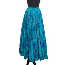 Vintage 80s Patchwork Maxi Skirt Blue Gypsy Peasant Skirt Drawstring Lagenlook