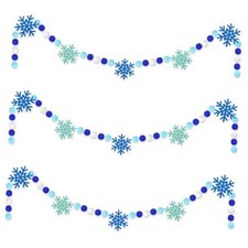 3 Pcs Winter Snowflake Felt Banner Felt Banner Winter Blue Pom Blue Snowflake