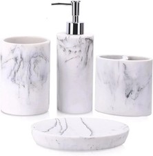 Bathroom Accessory Set, 4 Pcs Marble Look Bathroom Vanity Countertop Bathro