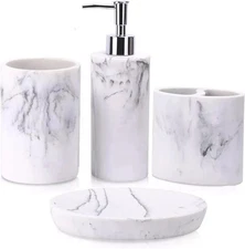 Bathroom Accessory Set, 4 Pcs Marble Look Bathroom Vanity Countertop Bathro