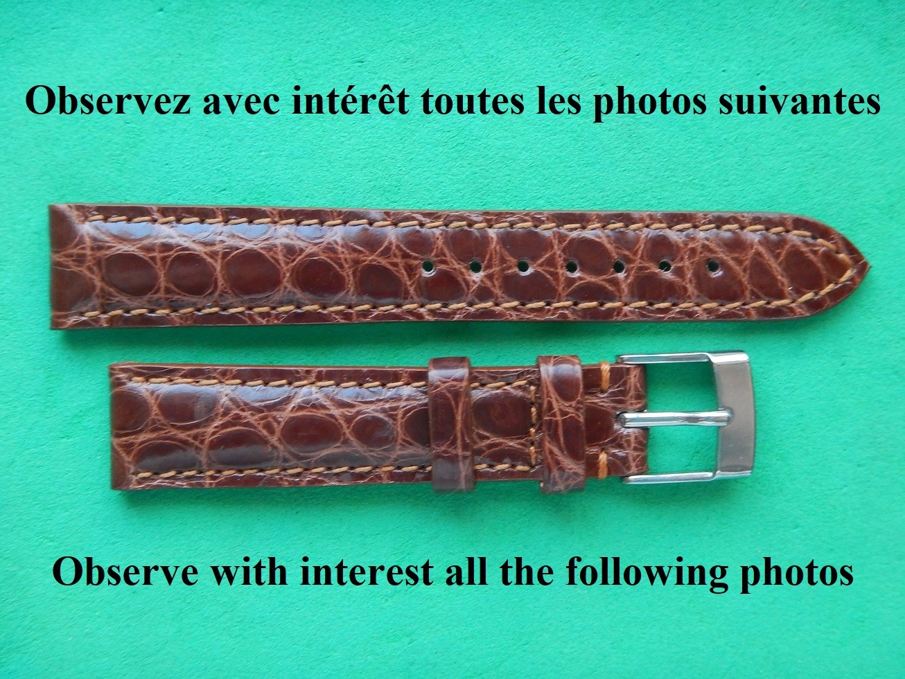 Bracelet montre 16 mm crocodile véritable marron luxe élégance cuir véritable