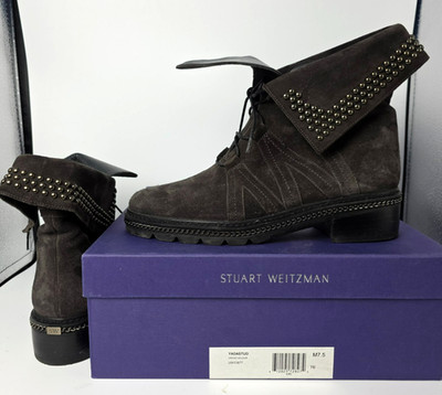 Stuart Weitzman Yadastud Olive Brown Suede Ankle Boots Size 7.5