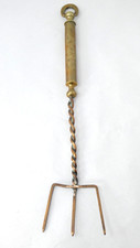 Brass And Copper Twisted Stem Toasting Fork Ring Handle Fireplace Utensil 35cm
