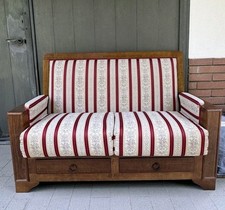 Divano Vintage in legno massello e broccato Anni 60/70 Ottime Condizioni
