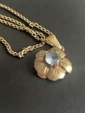 Gold 333 Kette 50 cm  Anhänger Blume mit Aquamarin Stein