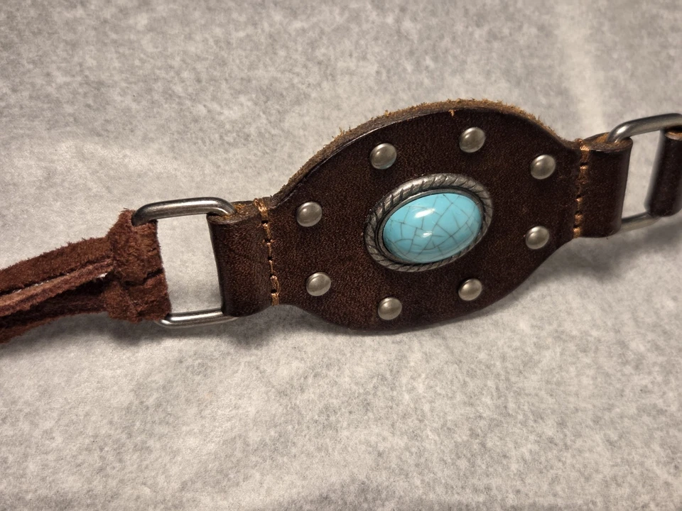 Boho Tassel Tie Western Belt Suede/Leather Faux Turquoise Concho Accent Belt 32" - Image 3 of 4