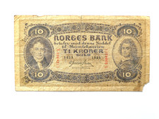 NORWAY 10 KRONER 1939 PICK NO-8cAE S/N Y.3384211