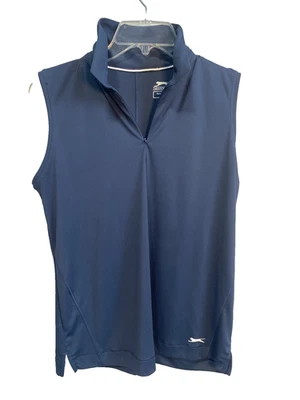 Slazenger Golf Damen Gr. Medium ärmelloses Tennis Poloshirt blau Viertelreißverschluss - Bild 1 von 4