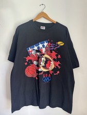 Vintage 1995 90s Looney Tunes Taz USA Olympics Basketball T-Shirt Black XL