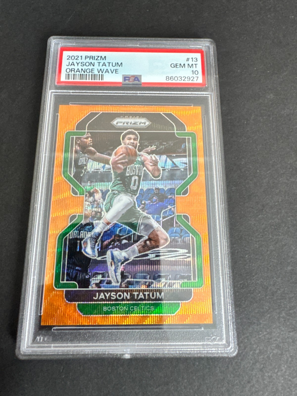 2021 PANINI PRIZM ORANGE WAVE JAYSON TATUM CELTICS /60 #13 PSA 10 view 1