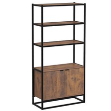 Scaffale Libreria a Muro con Ante e 3 Ripiani in Legno e Metallo Nero