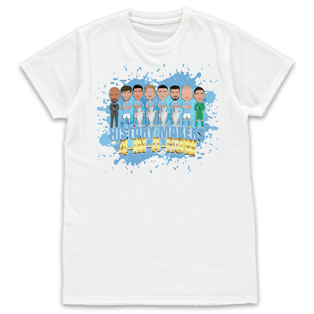 T shirt bambini Man City Champions 2024 età 1 14 eroi vettoriali regalo 4 di fila