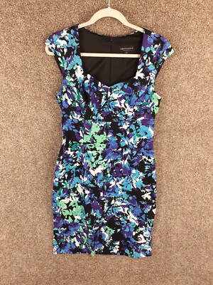 Connected Apparel Sheath Dress Womens 12 Purple Black Cap Sleeve Stretch Career