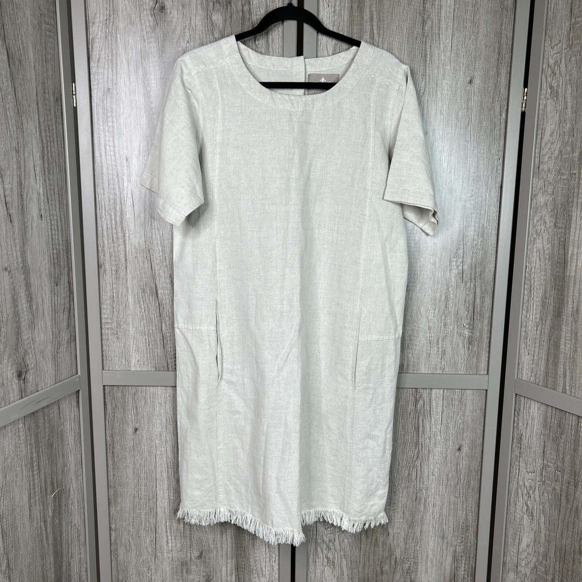 crown linen designs dress Erin Linen Dress | Sleeveless Fringe V-Neck with Pockets
