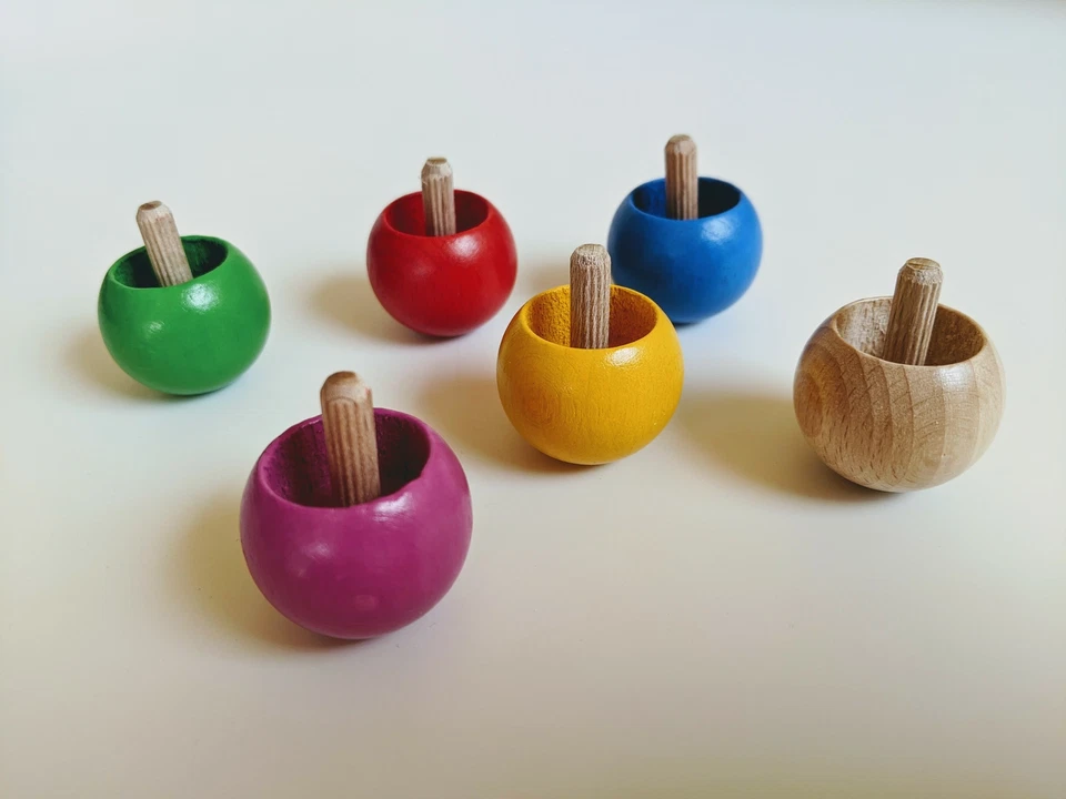 AMEISENKEKS WENDEKREISEL Umkehrkreisel 6er Set Holzkreisel Aufstehkreisel 6 Stück Holz Neu