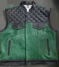 Hunt Club Style Diamond Stitched Green Motorcycle Concealed Carry Leather Vest