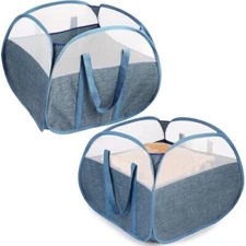 2 Pack Collapsible Laundry Baskets, 90L Large Pop Square-Tear Proof 2xBlue