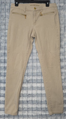 Michael Kors Skinny Jeans Women's 6 Tan Tapered Leg Stretch Denim Zip Pockets