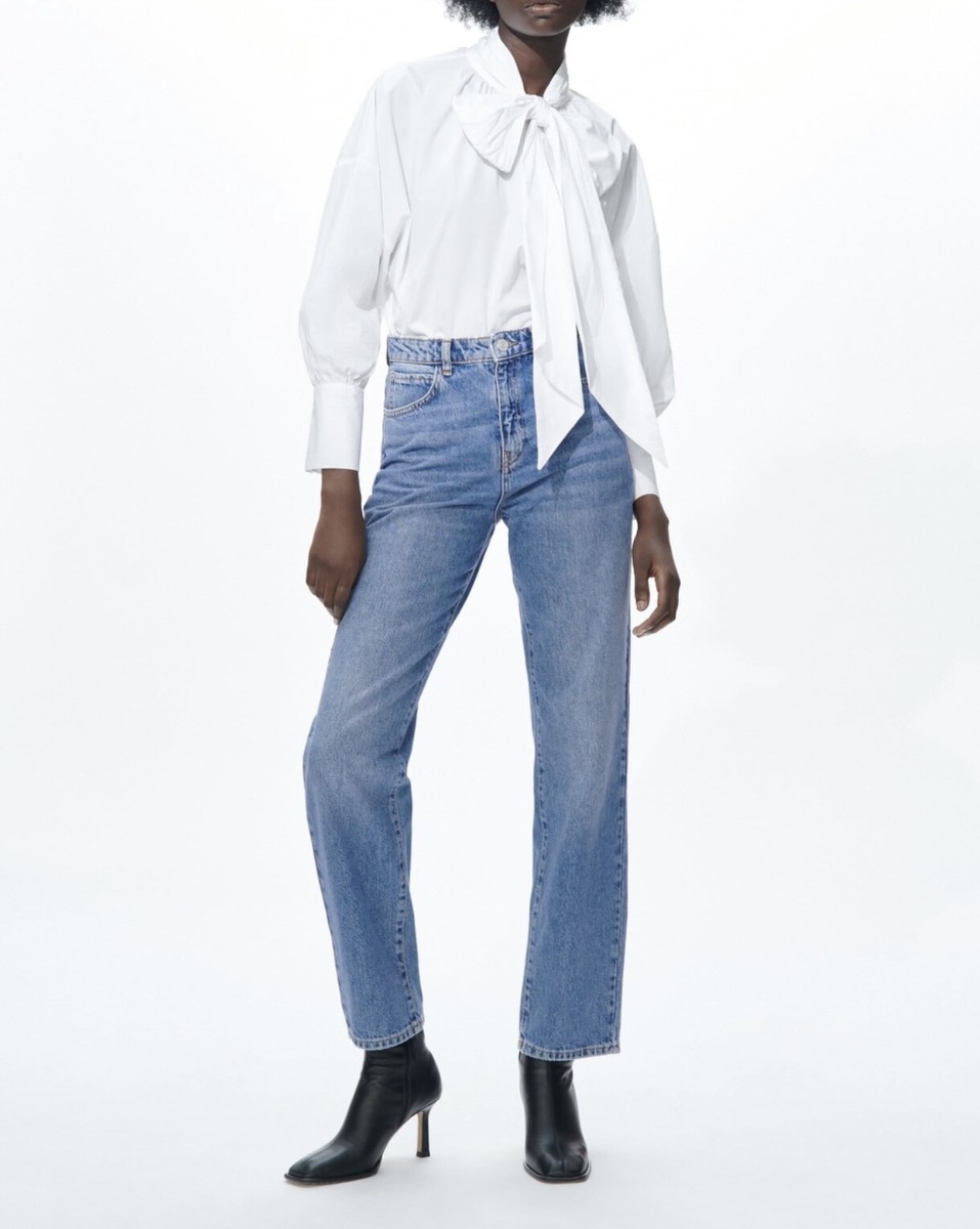 77 ZARA SUPER HIGH RISE STRAIGHT LEG Z1975 JEANS LIGHT BLUE REF