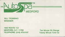 1980's 1990's Business Card Auto Spa Car Repair Medford NY Vtg