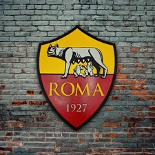 Logo AS Roma in legno, Scudetto AS Roma calcio, Stemma 3D AS Roma, Serie A