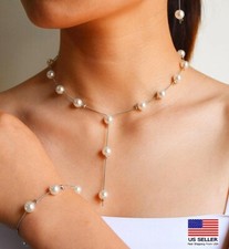 Fashion Women Jewelry Pearls Set Simple Style Bracelet Necklace Earrings Gift