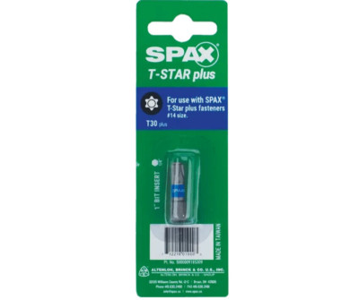 SPAX Torx T30 Plus 1'' Insert Drive Bit For T-Star Plus Fasteners #14 Size 1/4 in