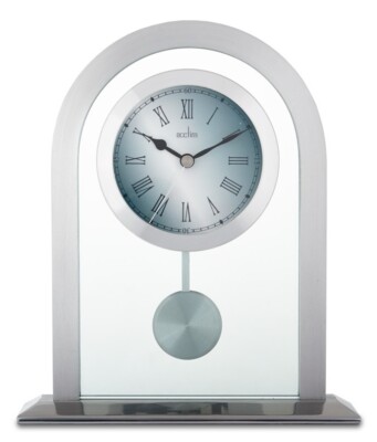 Acctim Bathgate Pendel Kaminuhr Quarz Metall Glas Schwebeeffekt Silber