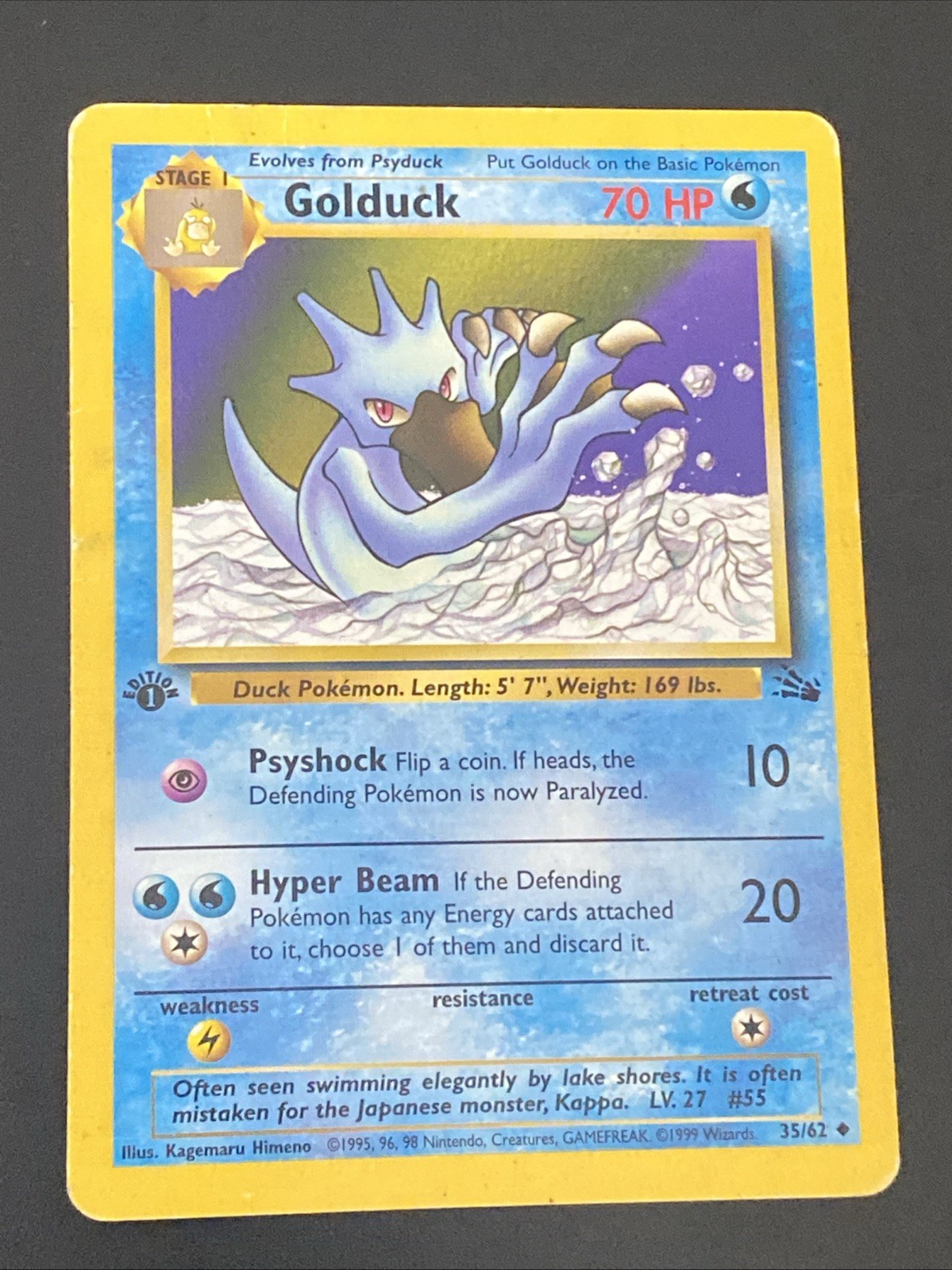 Pokemon Card TCG Golduck 35/62 Fossil Regular 1st Edition Played