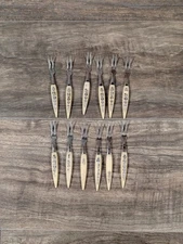 12 Vintage Bakelite Stainless Appetizer Cocktail Forks Made In Japan MCM