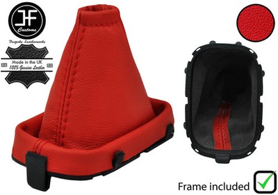 ROTE ECHTLEDER SCHALTMANSCHETTE + RAHMEN FÜR NISSAN MICRA K12 2006-2010