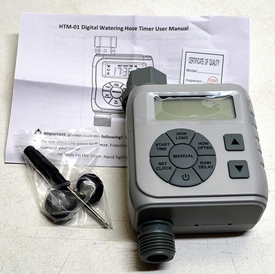 New HTM-01 Digital Watering Hose Timer - Solar Powered/Battery Backup