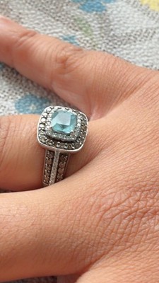 LeVian Ring Aquamarin, Vanille und Schokolade Diamant Double Halo 14K Gold Gr.6,5