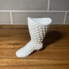 Vintage Fenton Hobnail Milk Glass Lace Up Boot