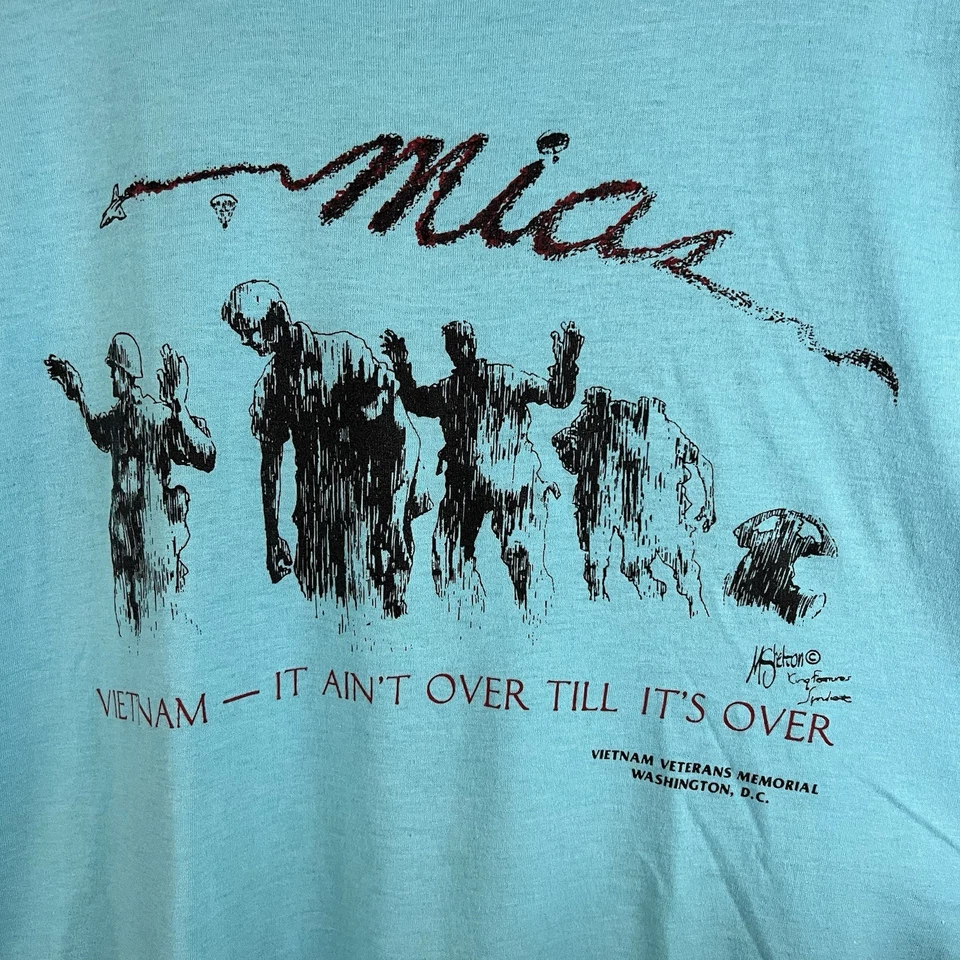 VTG 80s MIA VIETNAM VETERAN MEMORIAL AINT OVER TIL ITS OVER WASHINGTON T-Shirt M - Image 2 of 4